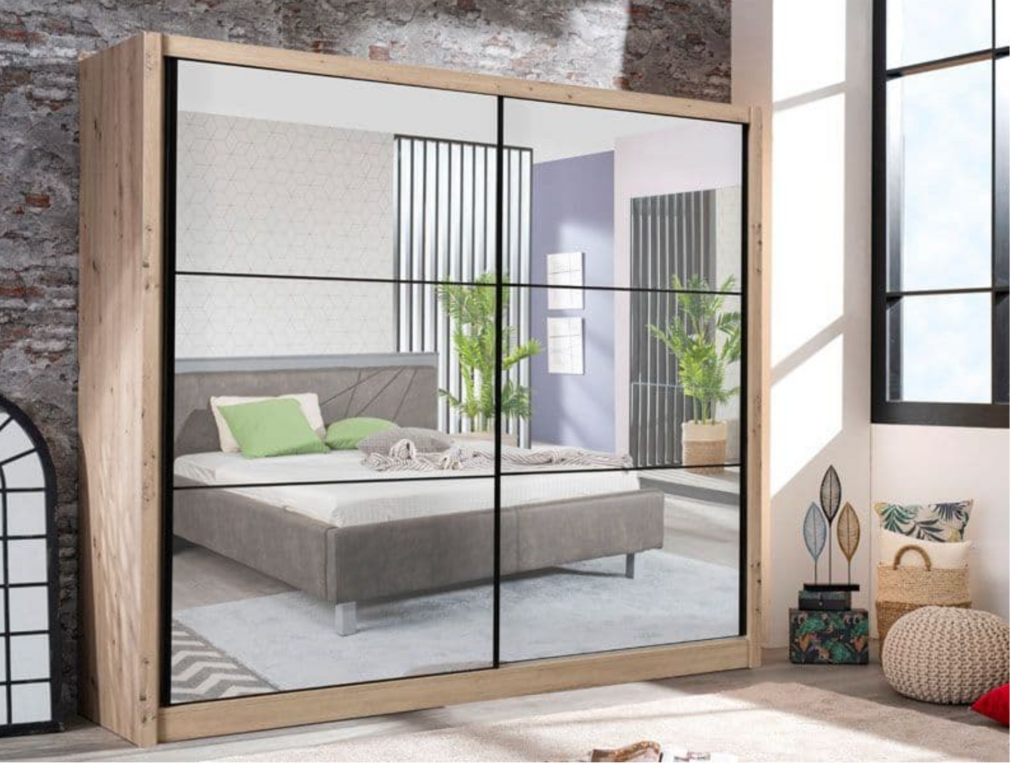 Nevada Artisan Oak Effect Full Mirrored Sliding Door Wardrobe