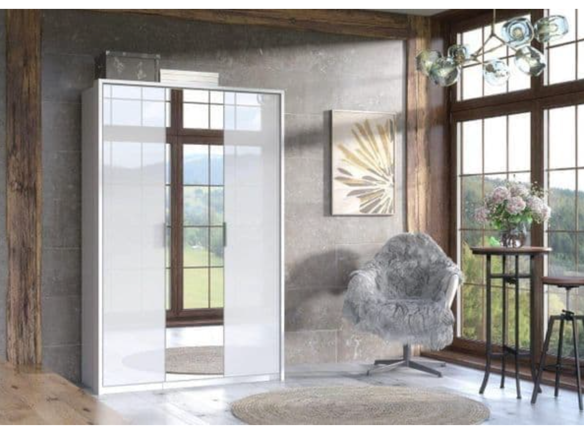 Rado 3 Door White High Gloss Mirrored Wardrobe