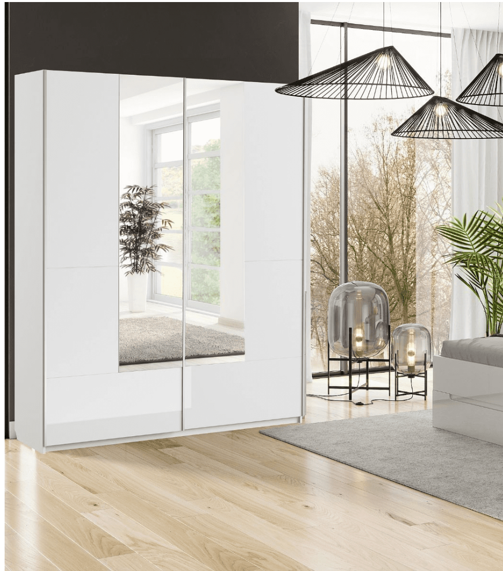 Santino White Gloss Slding Door Wardrobe With Mirrored Door