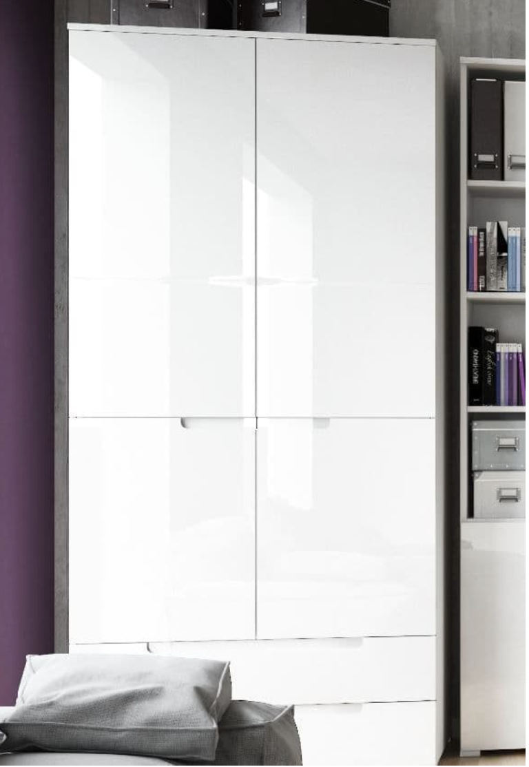 Santino White High Gloss 2 Door 2 Drawer Wardrobe