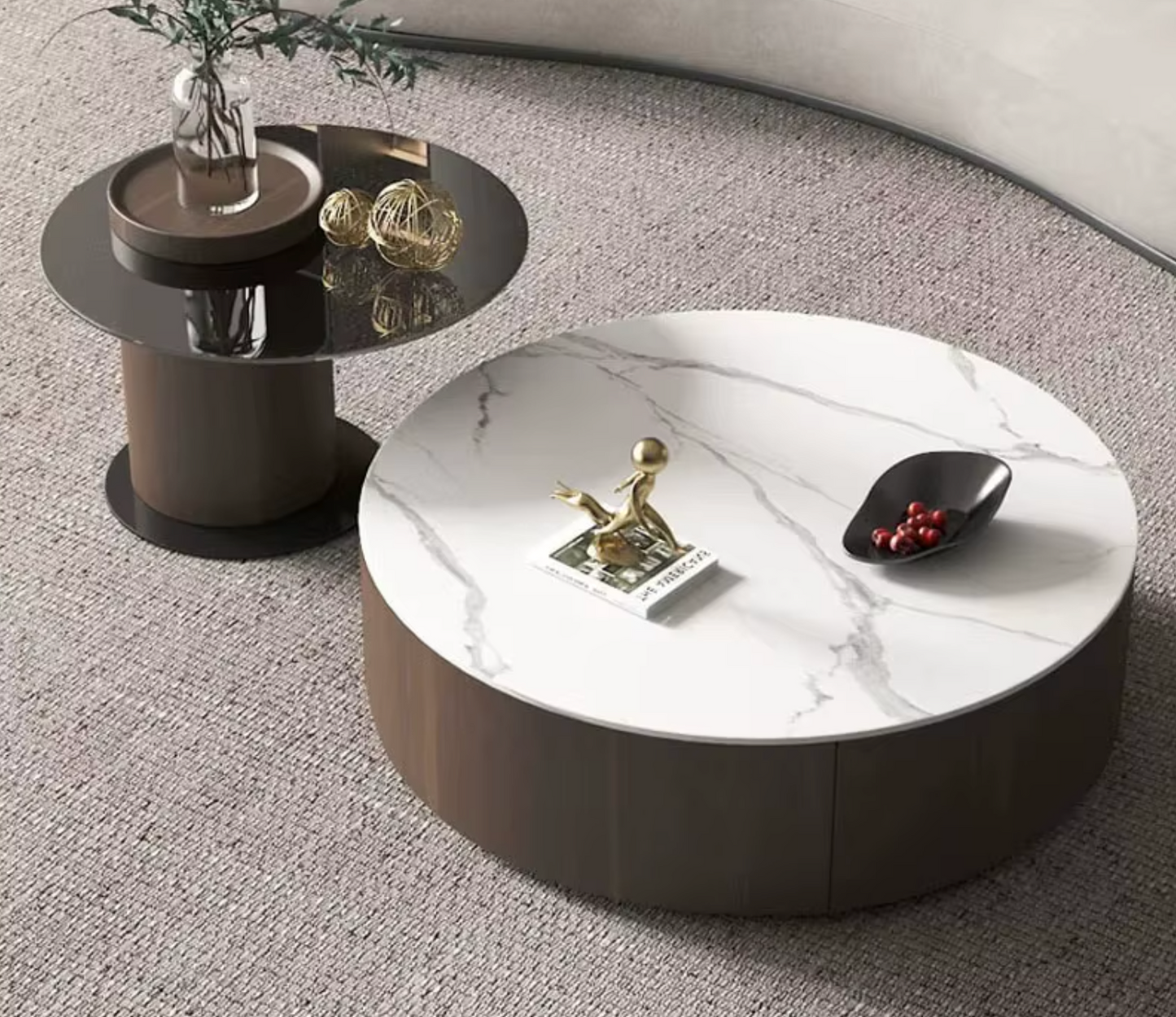 Modern Coffee Table with Glass Top & Storage –Adjustable.