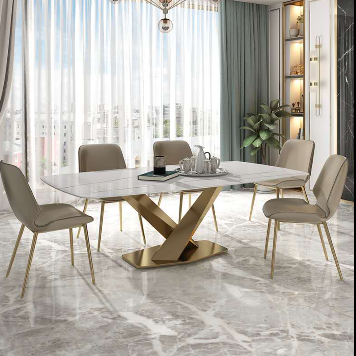 Aurelia Luxury Marble Dining Table – Sintered Stone Top with Gold Base