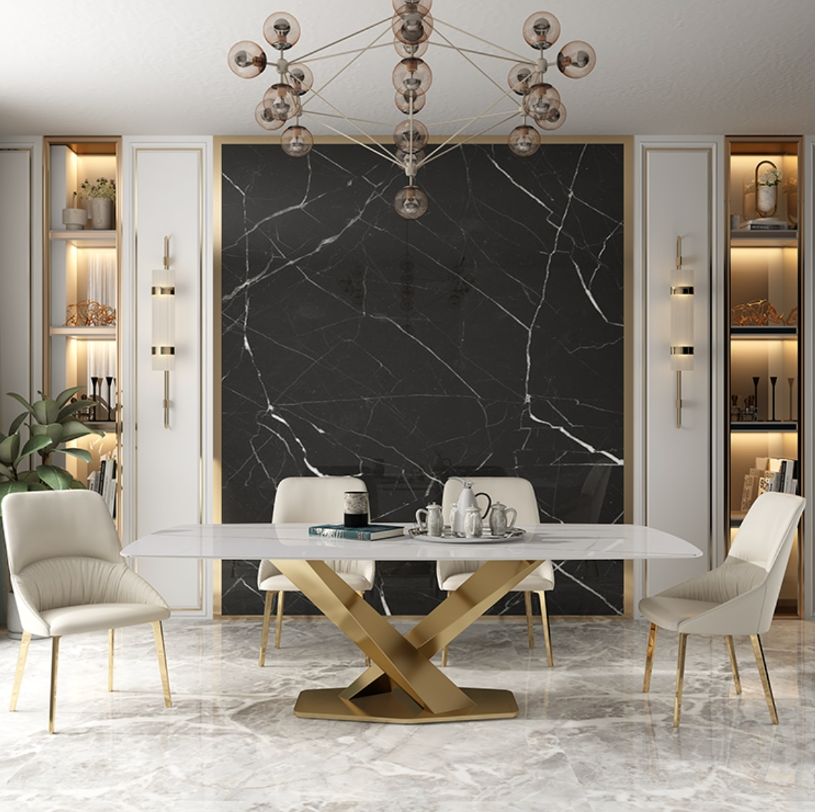 Aurelia Luxury Marble Dining Table – Sintered Stone Top with Gold Base