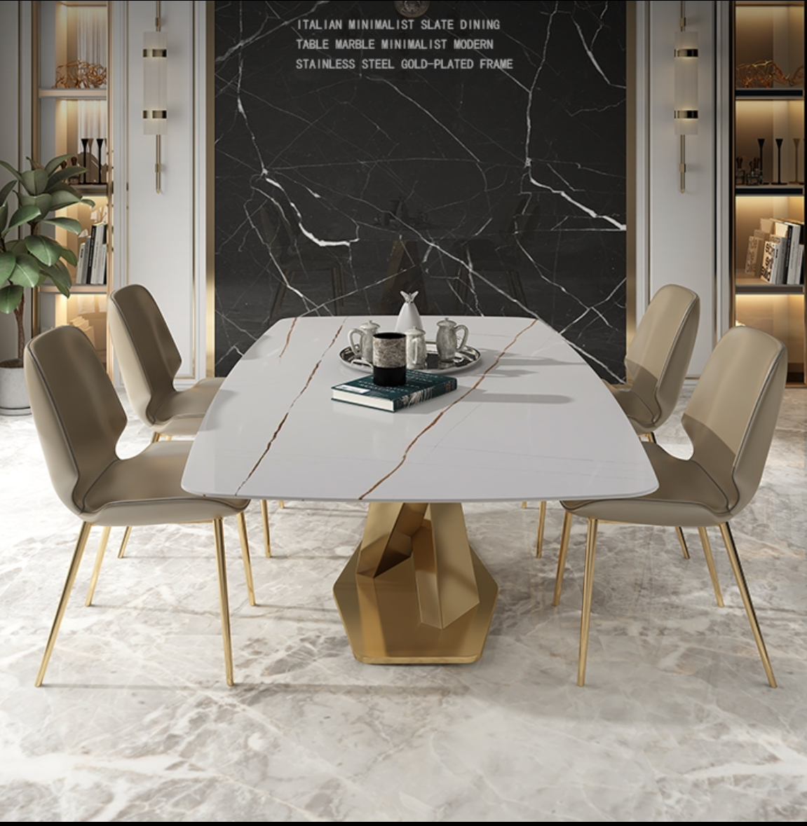Aurelia Luxury Marble Dining Table – Sintered Stone Top with Gold Base