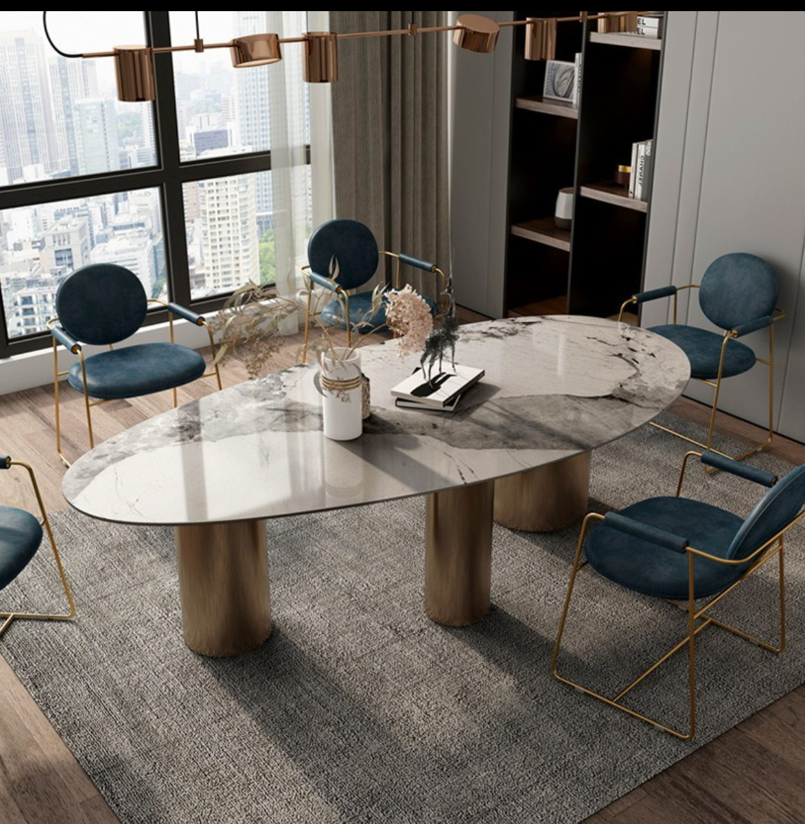 Ovan Light Luxury Dining Table – Stainless Steel Frame with Slate Top
