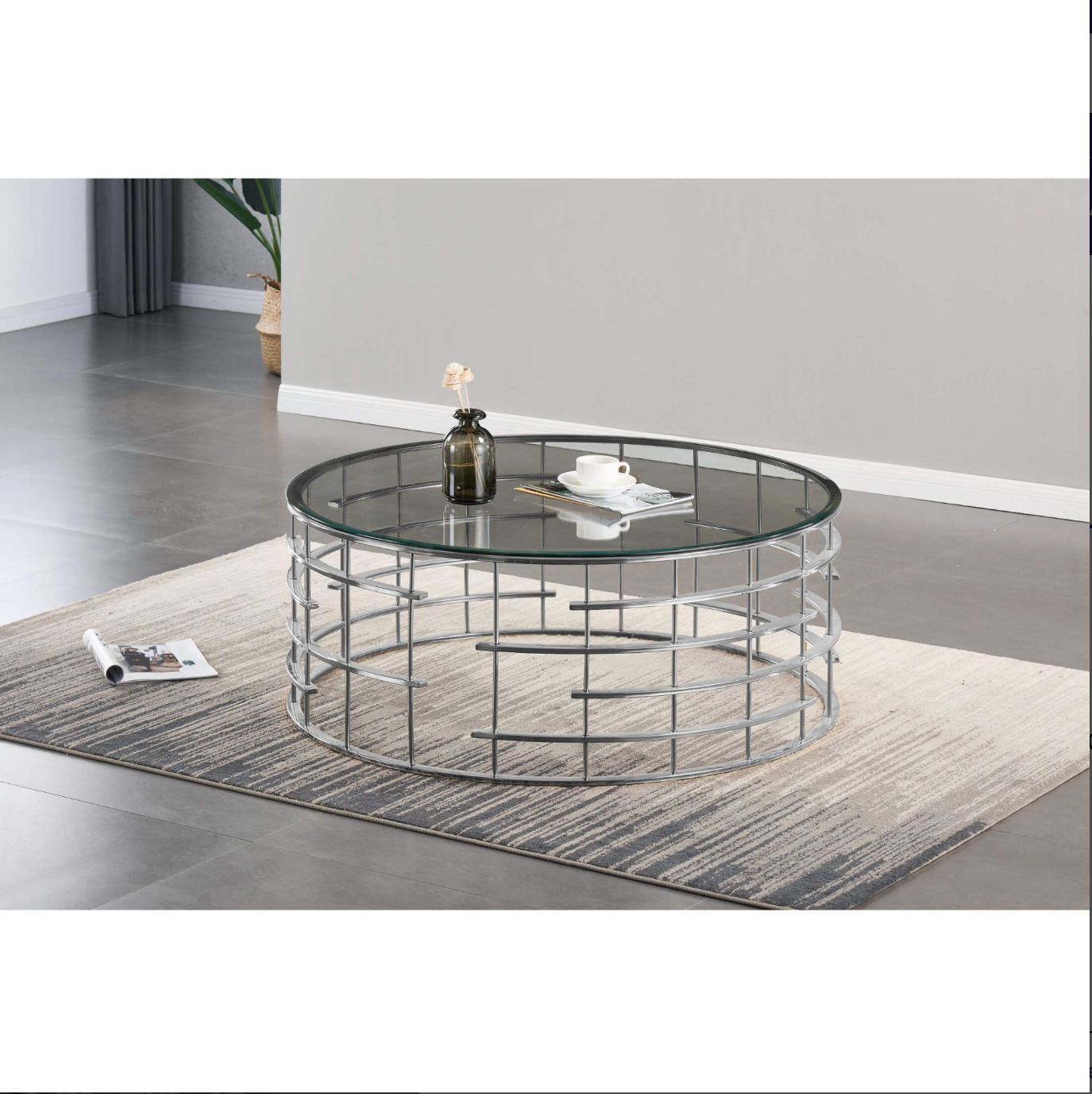 Modern Missouri Round Coffee Table – Clear Glass & Silver Frame