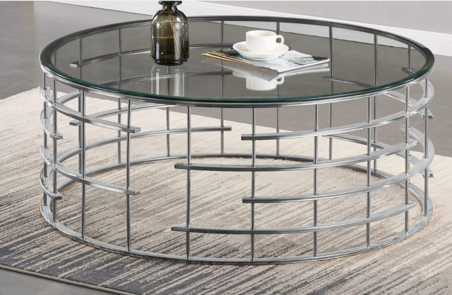 Modern Missouri Round Coffee Table – Clear Glass & Silver Frame