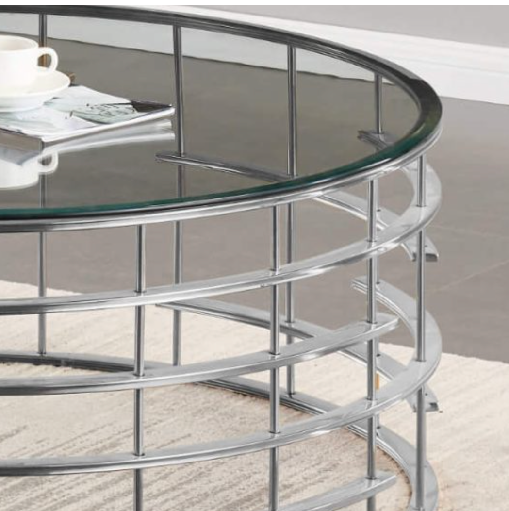 Modern Missouri Round Coffee Table – Clear Glass & Silver Frame
