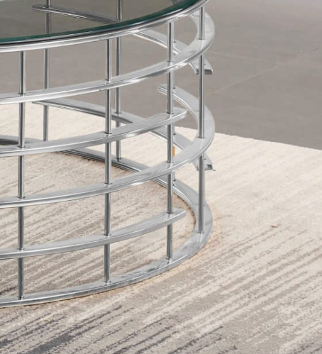 Modern Missouri Round Coffee Table – Clear Glass & Silver Frame
