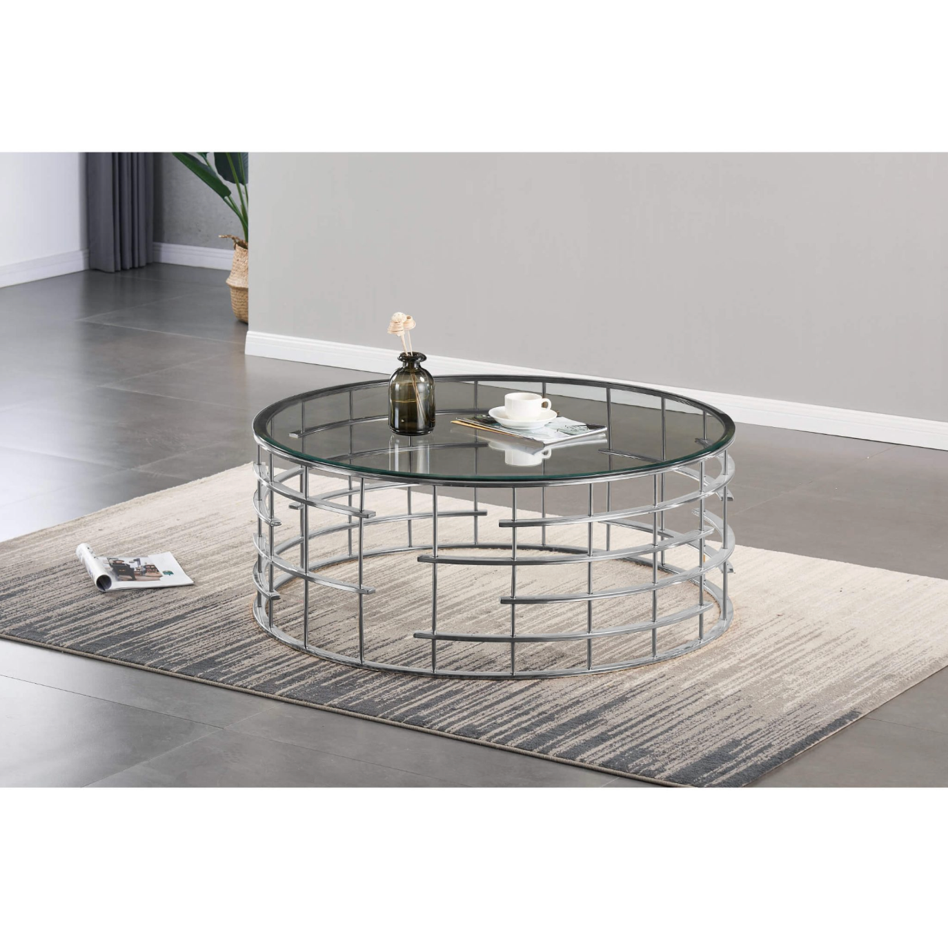 Modern Missouri Round Coffee Table – Clear Glass & Silver Frame