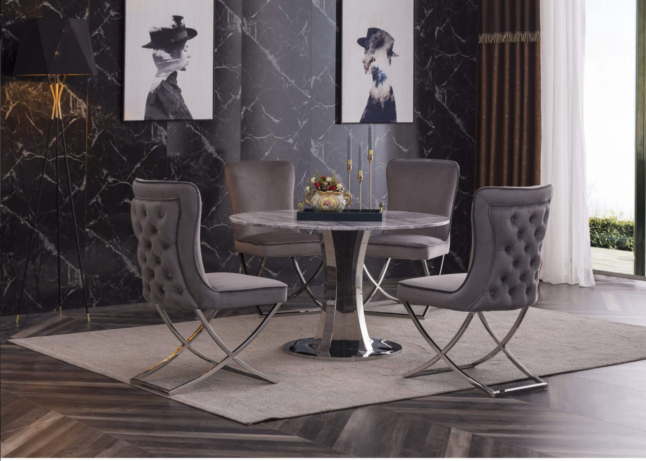 Panama Round Marble Dining Table – Natural Stone Top with Stainless Steel Base, 120cm