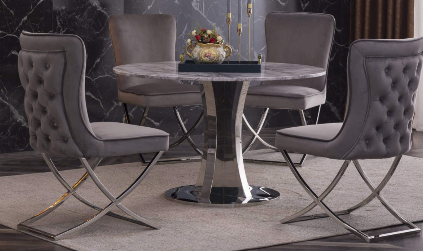 Panama Round Marble Dining Table – Natural Stone Top with Stainless Steel Base, 120cm