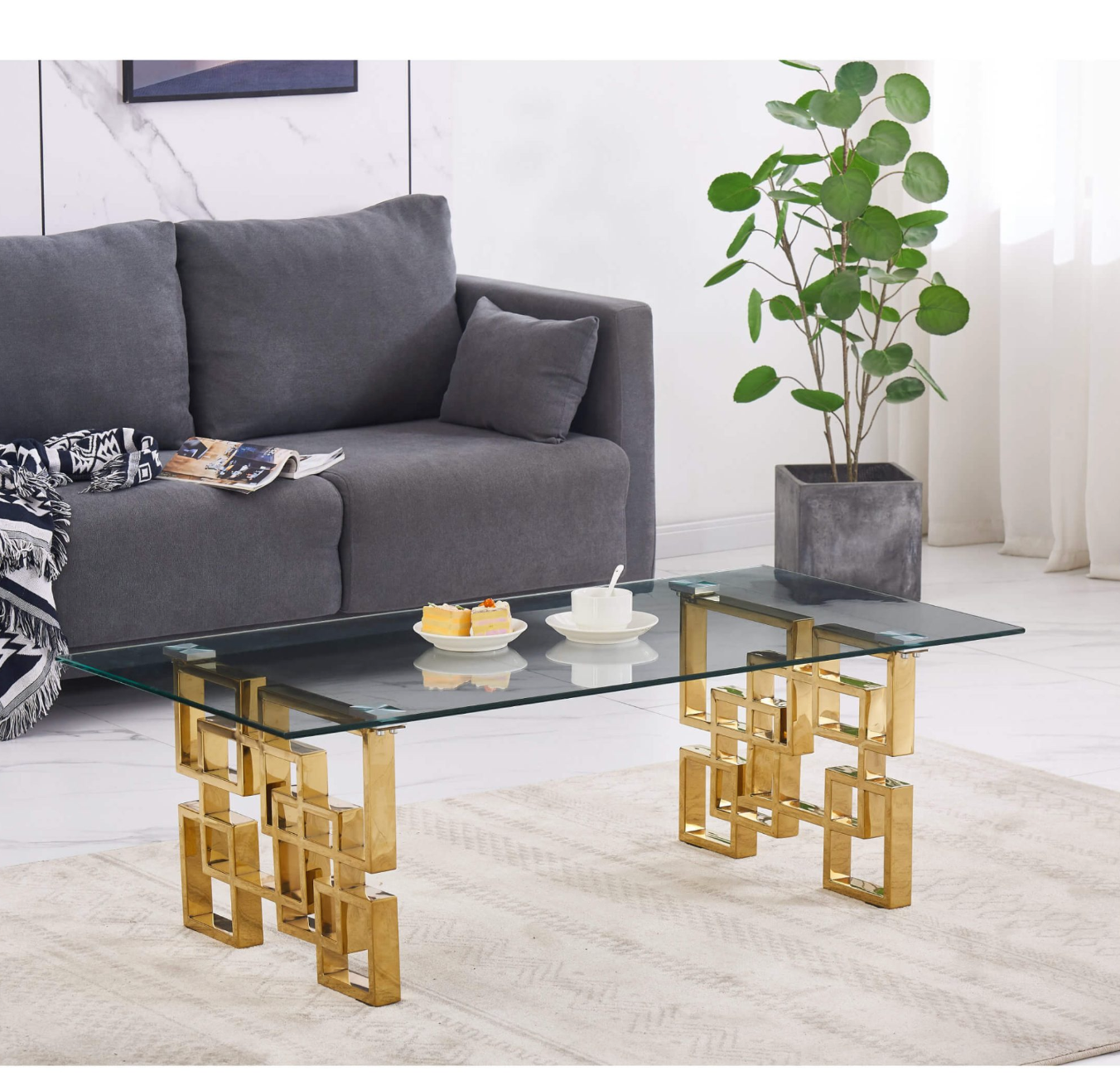Spectra Coffee Table – Clear Glass Top with Elegant Gold Legs | Modern Living Room Furniture