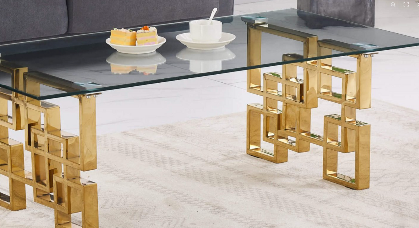 Spectra Coffee Table – Clear Glass Top with Elegant Gold Legs | Modern Living Room Furniture