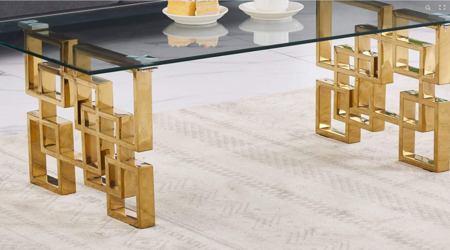 Spectra Coffee Table – Clear Glass Top with Elegant Gold Legs | Modern Living Room Furniture