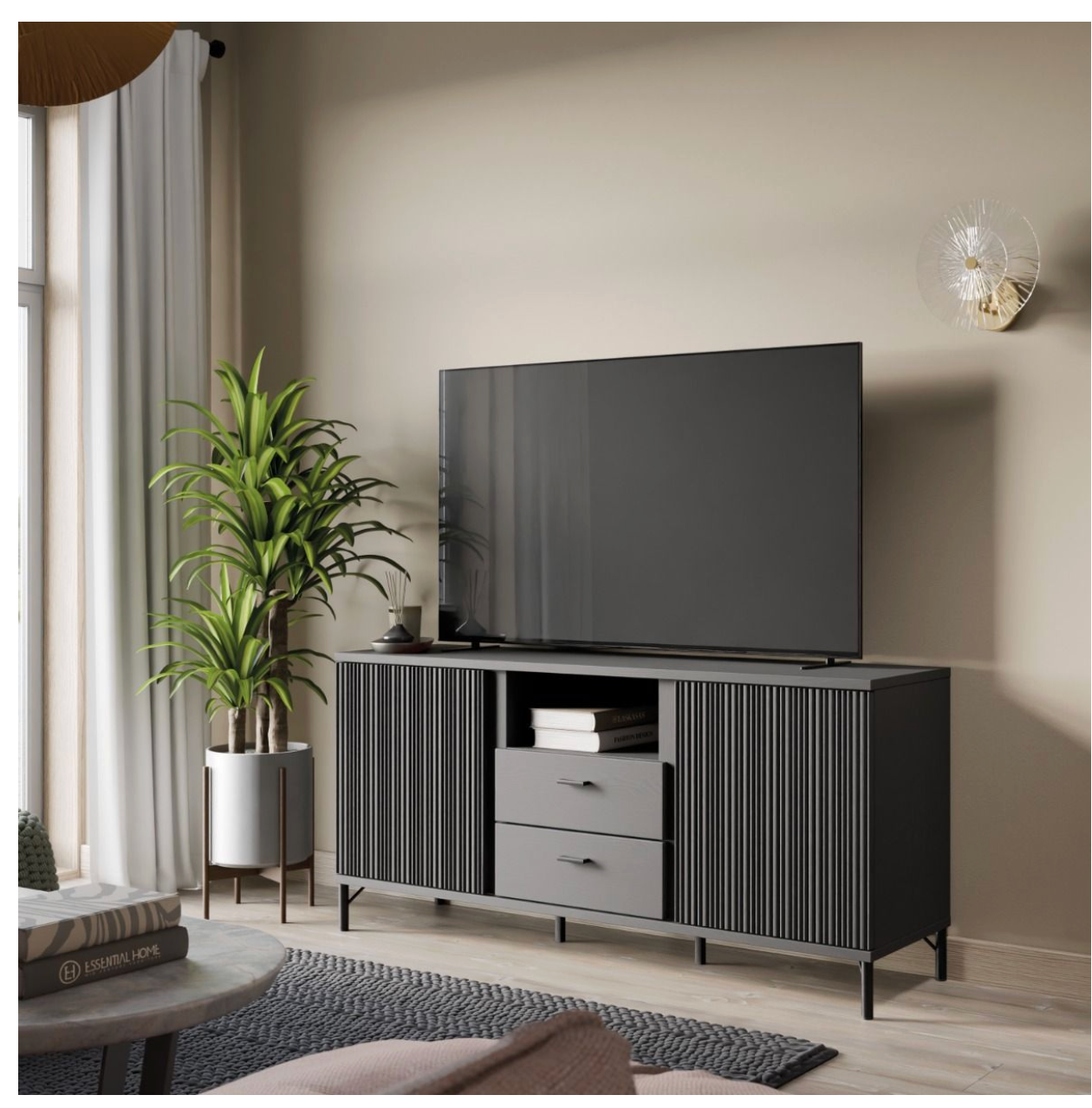 Lusaka TV Cabinet 2 Door 2 Drawer in Black Graphite