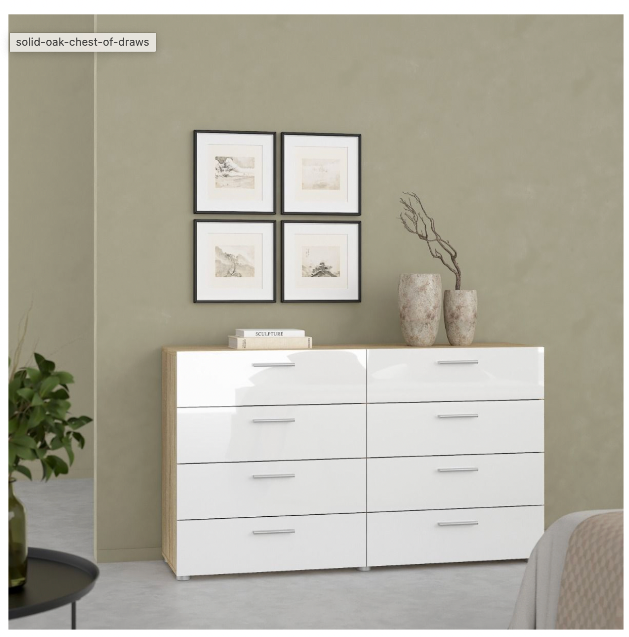 Pepe 8 Drawer Oak Double Dresser – White High Gloss Bedroom Storage