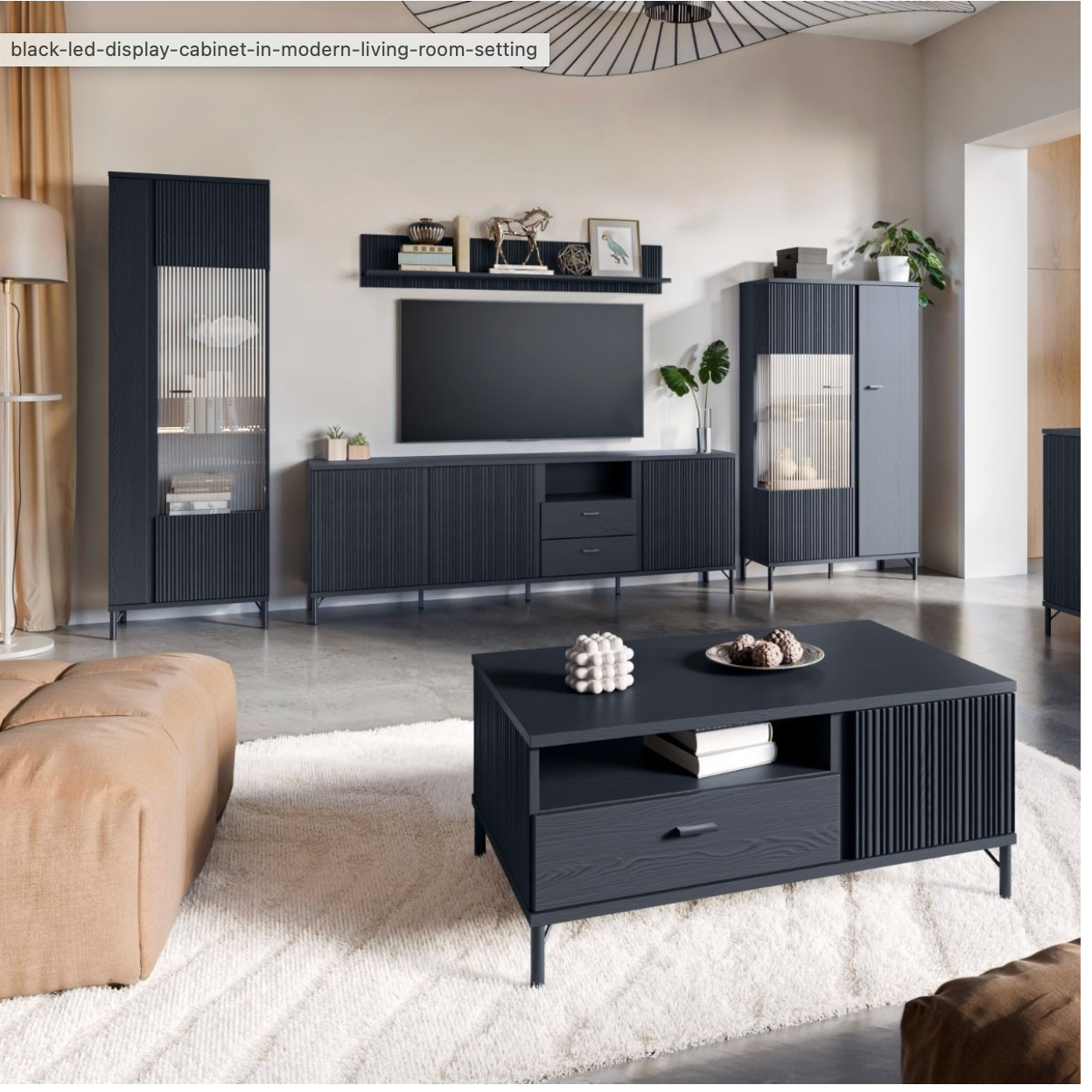 Lusaka Display Cabinet 1 Door in Black Graphite