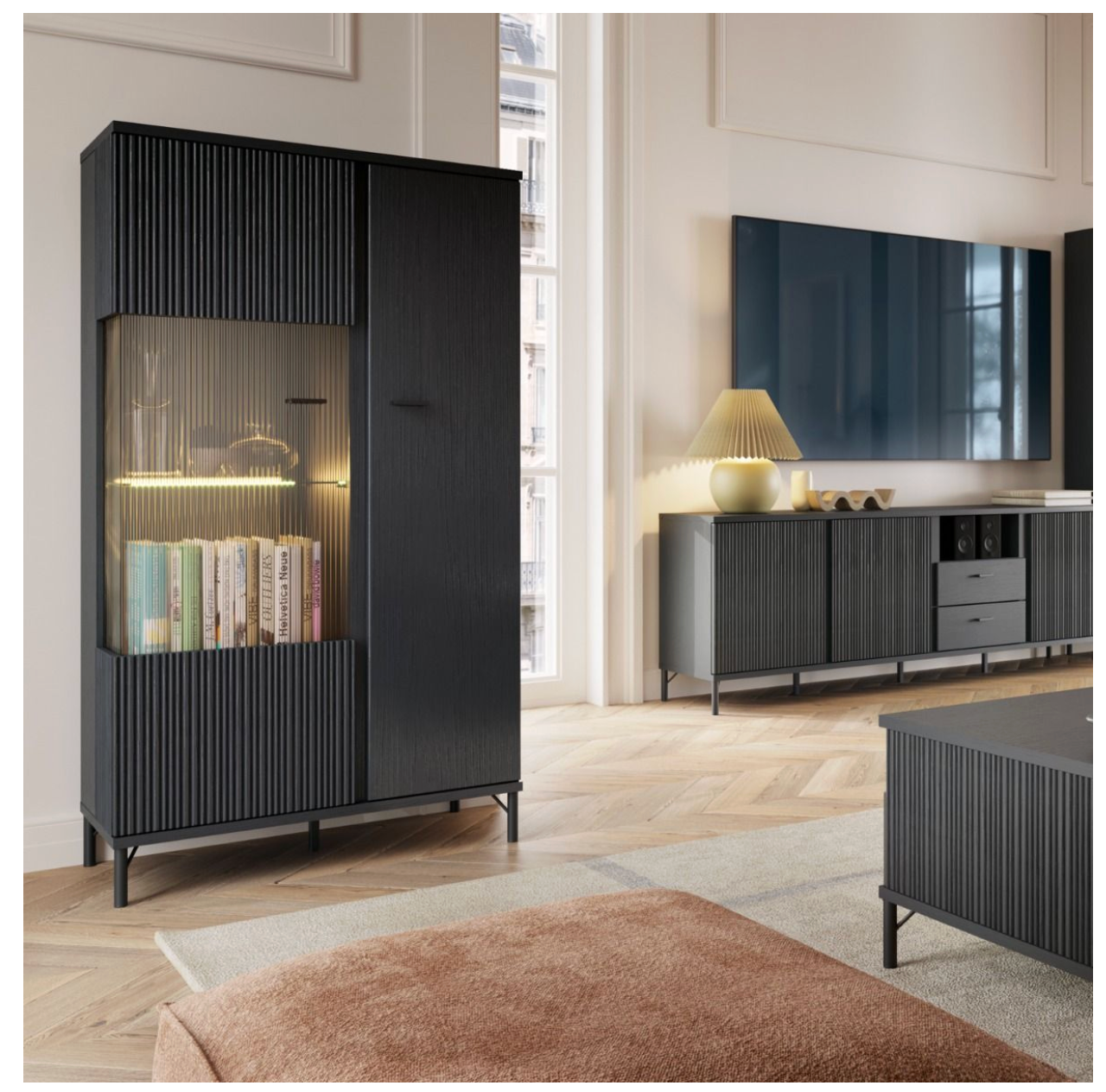 Lusaka Display Cabinet 2 Door in Black Graphite