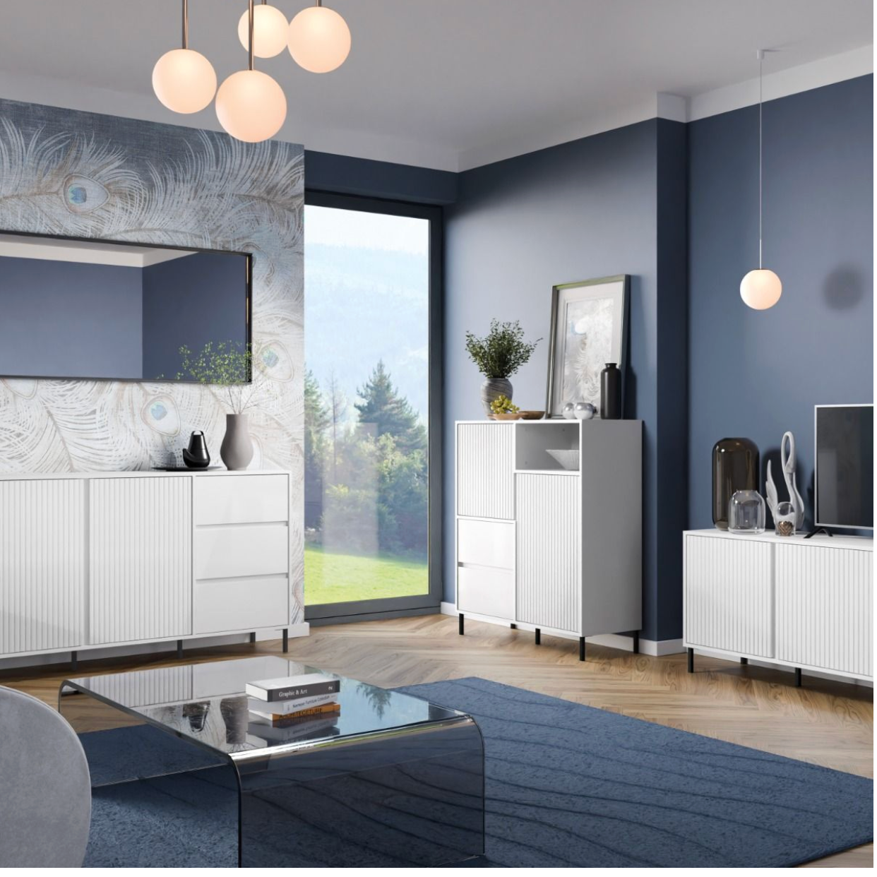 Avenale Sideboard 2 Door 2 Drawer in Alpine White High Gloss