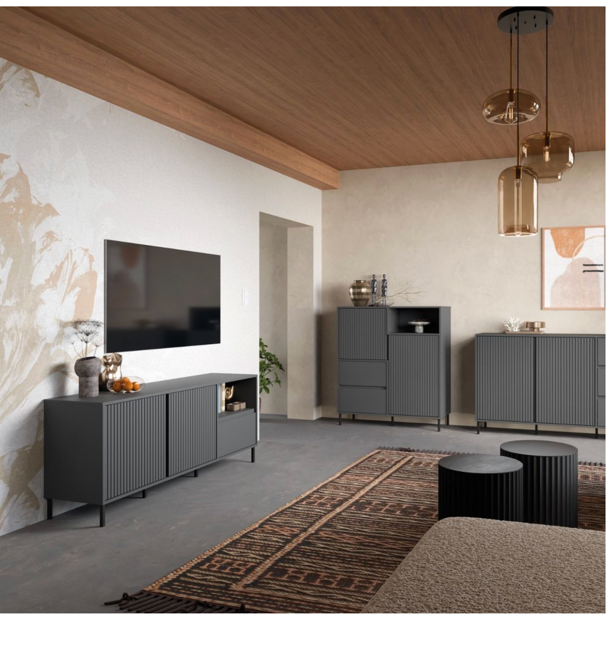 Avenale Wide TV Cabinet 2 Door 1 Drawer in Anthracite