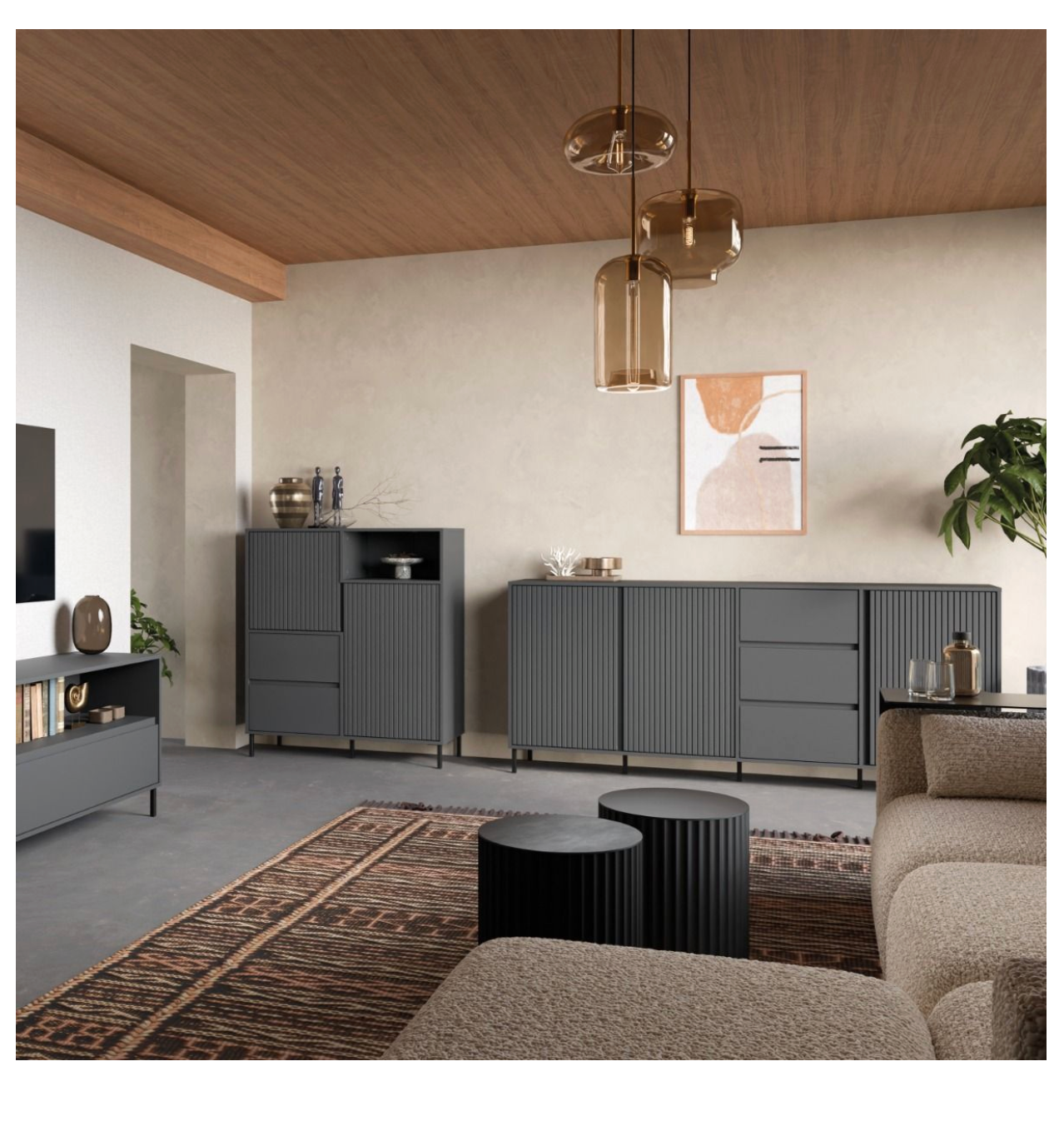 Avenale Sideboard 3 Door 3 Drawer in Anthracite