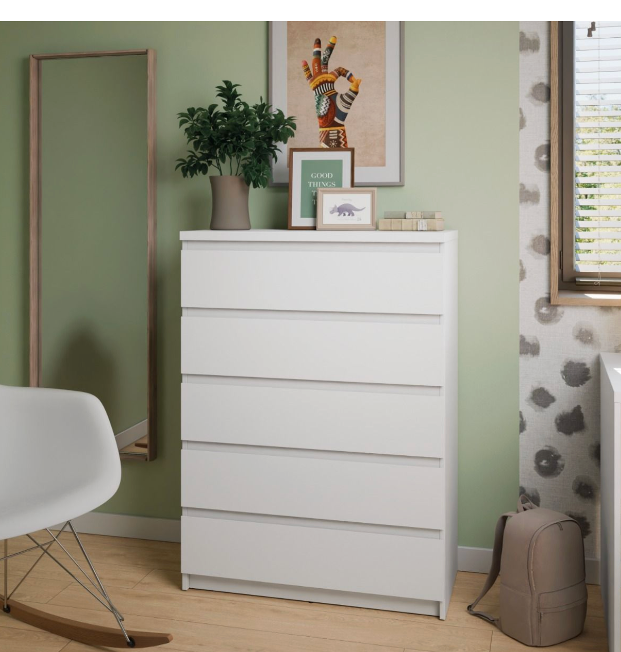 Fribo Chest Of 5 Drawers in Alpine White