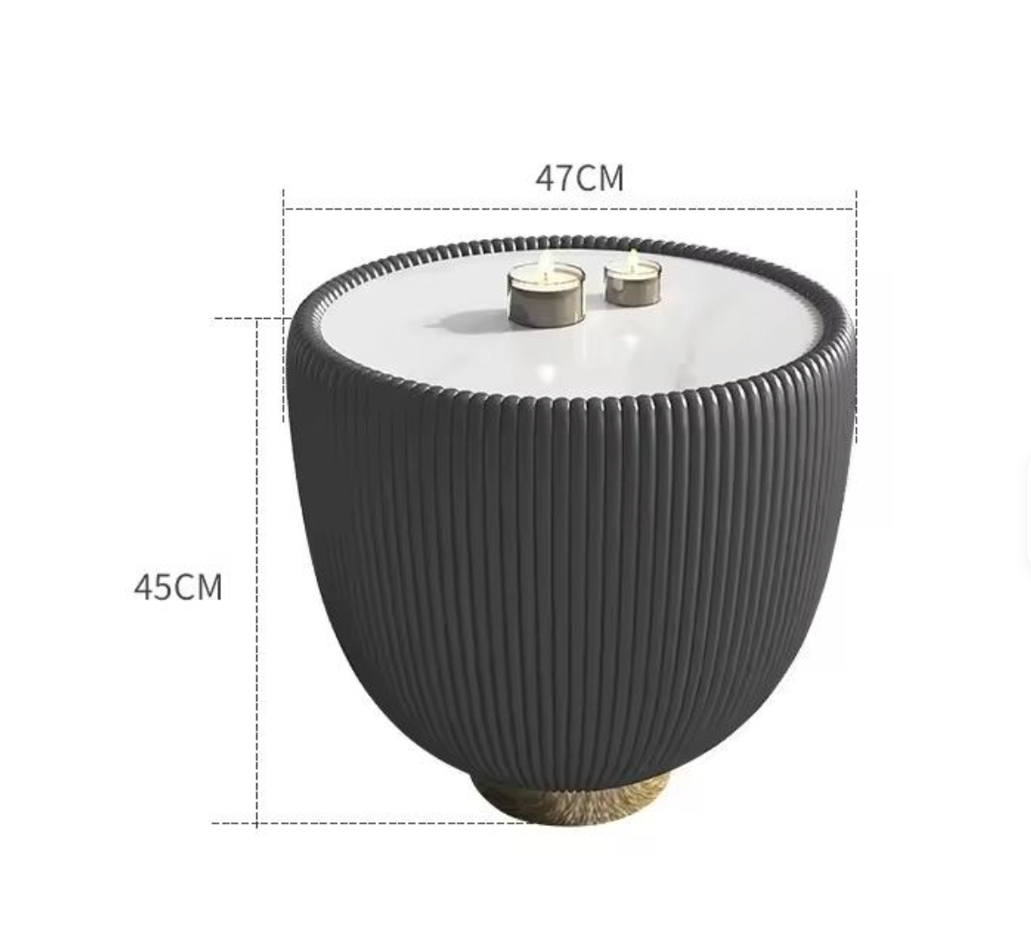 Scandinavian Style Round Coffee Table with Ceramic Surface and Leather Finish