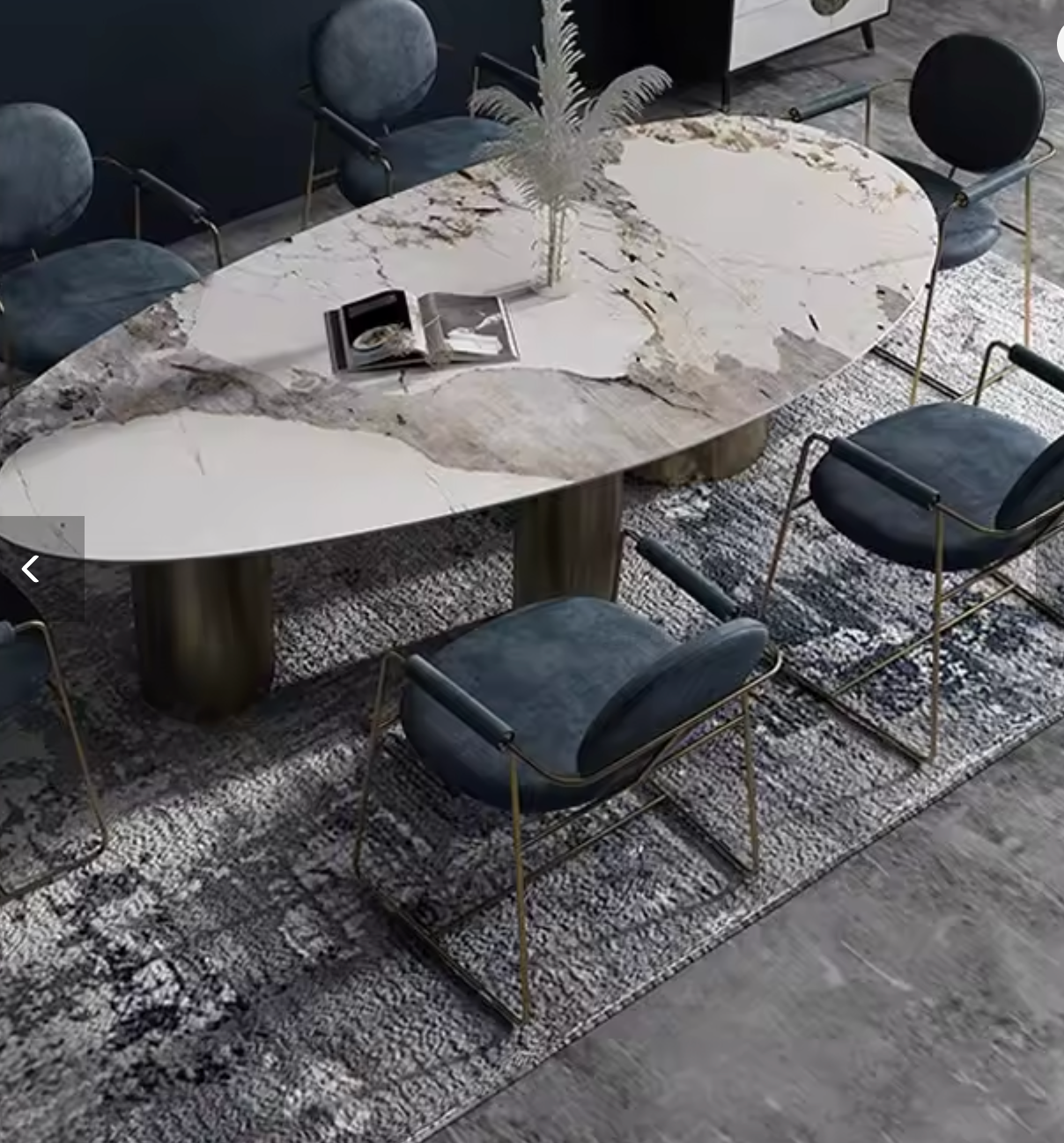 Italian Luxury Oval Dining Table with Gold Stainless Steel Base