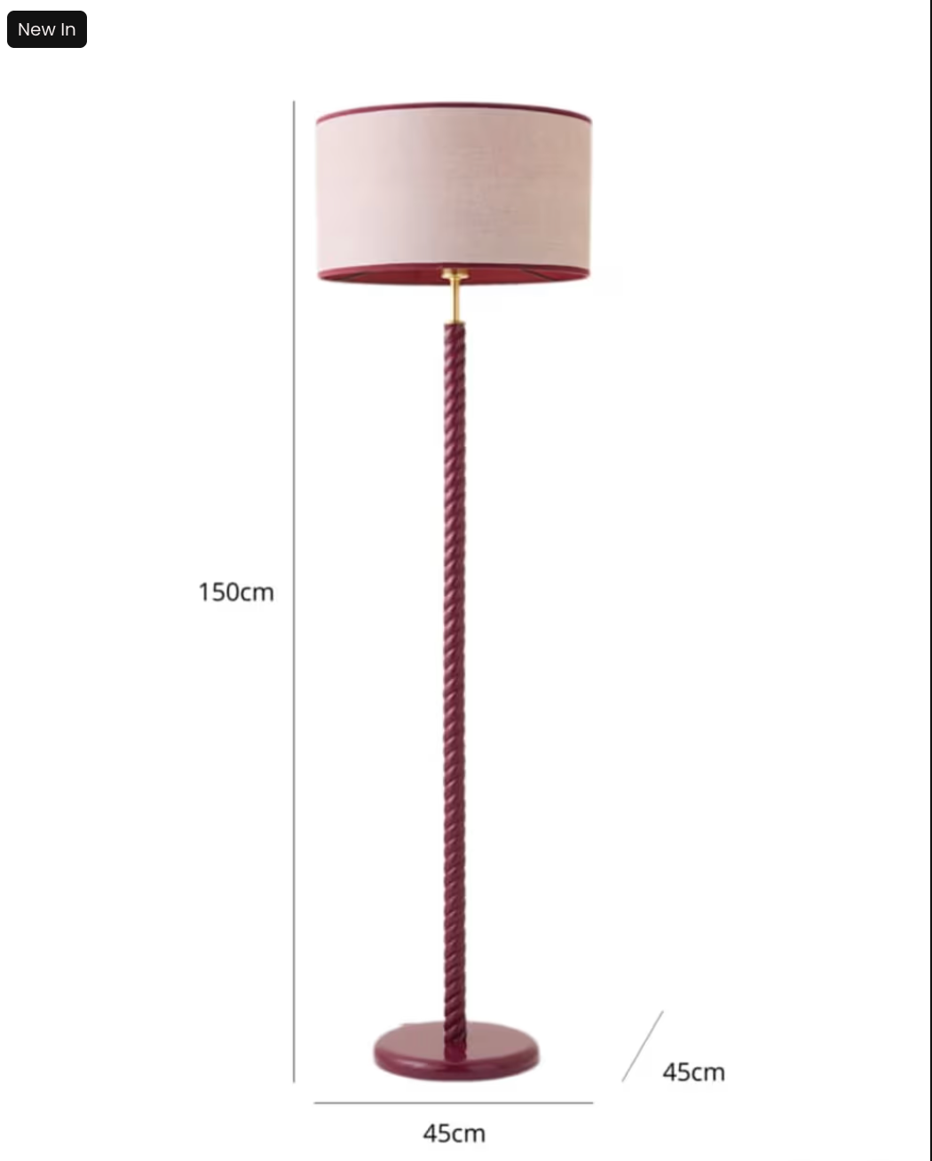 Pink Wooden Twist Floor Lamp with Trim Drum Shade