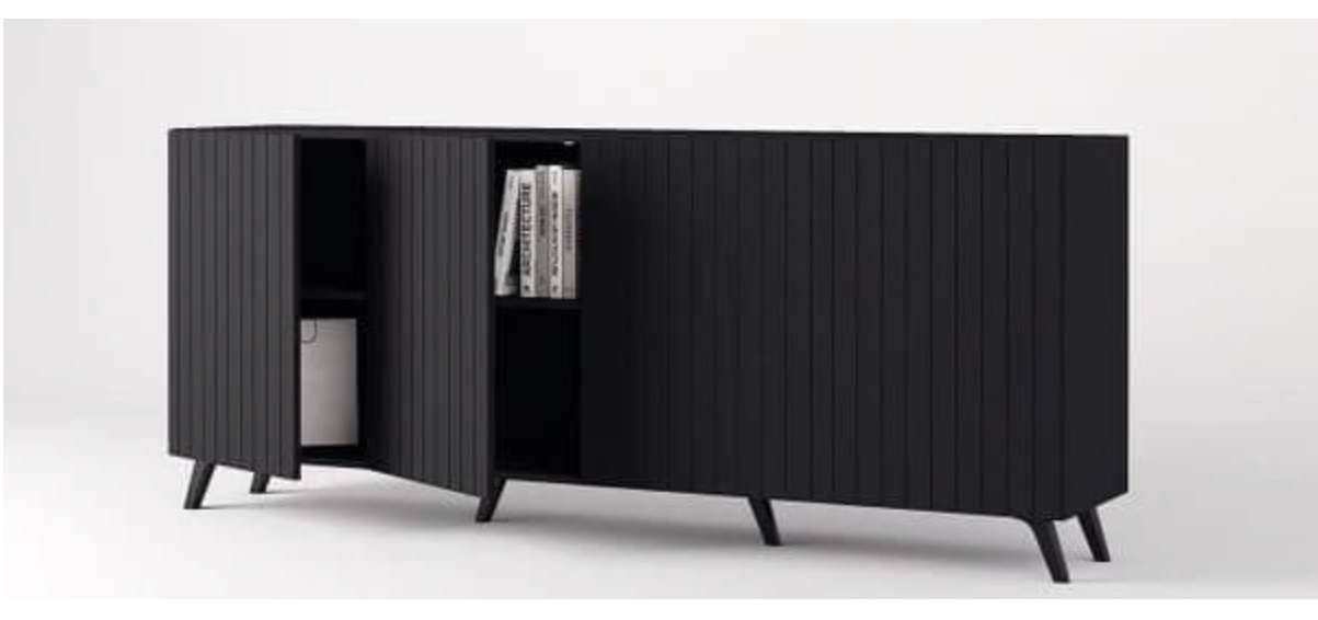 Atlantis Matte Black Wide 4 Door Sideboard