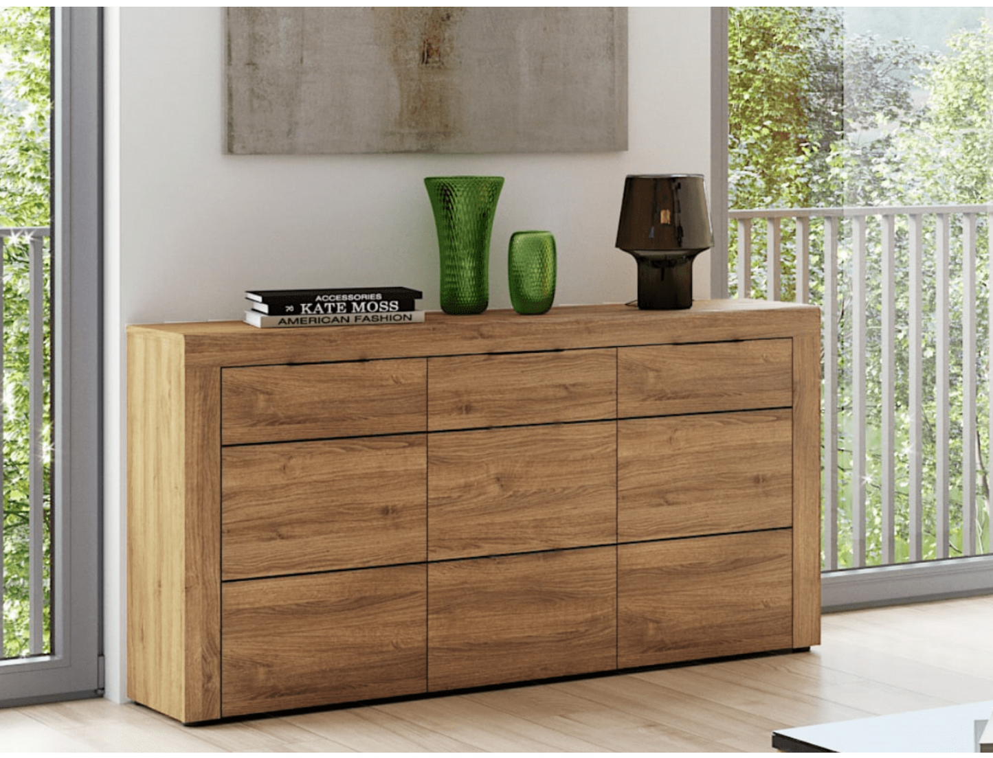 Camar Large Oak Effect 3 Drawer Sideboard