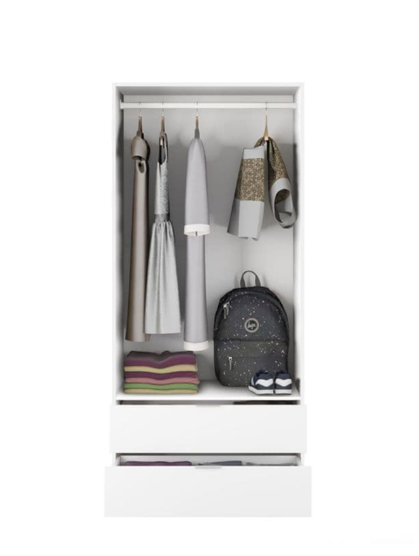 Cairo Artic White Compact 2 Door 2 Drawer Space-Saving Wardrobe