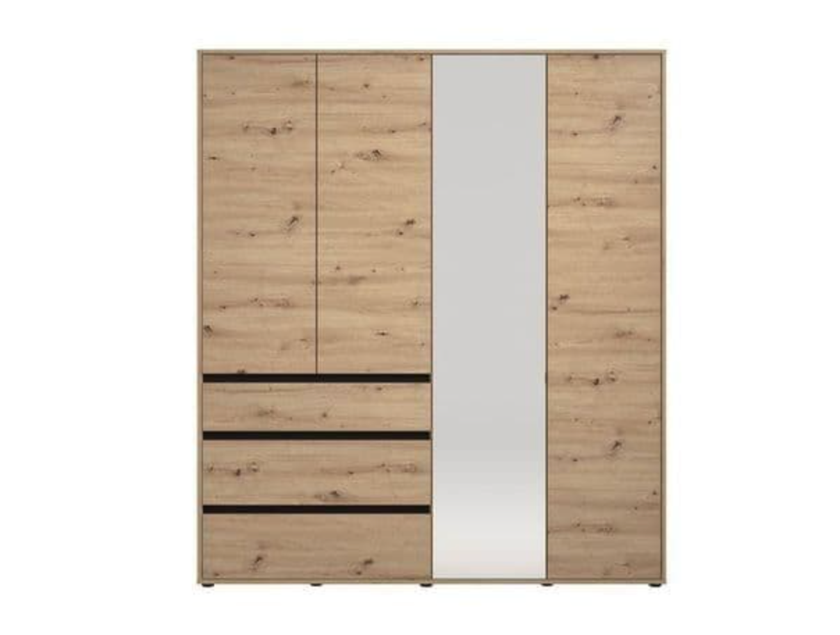 Kyoto Artisan Oak Effect 4 Door 3 Drawer Mirrored Wardrobe