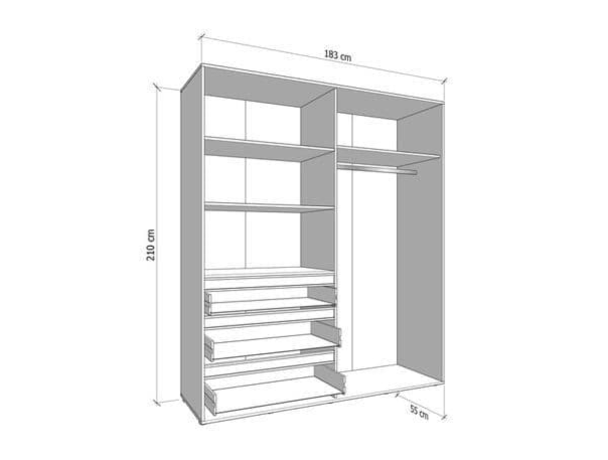 Kyoto Artisan Oak Effect 4 Door 3 Drawer Mirrored Wardrobe