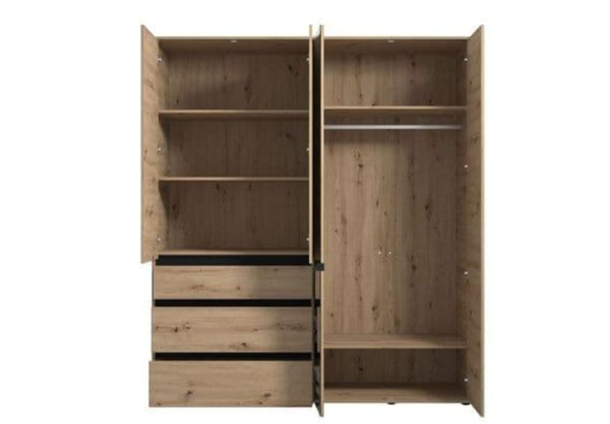 Kyoto Artisan Oak Effect 4 Door 3 Drawer Mirrored Wardrobe