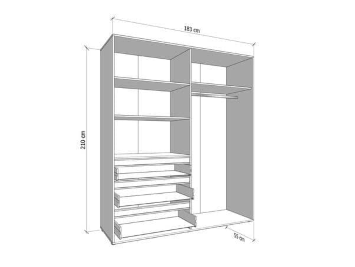 Kyoto Cashmere 4 Door 3 Drawer Mirrored Wardrobe