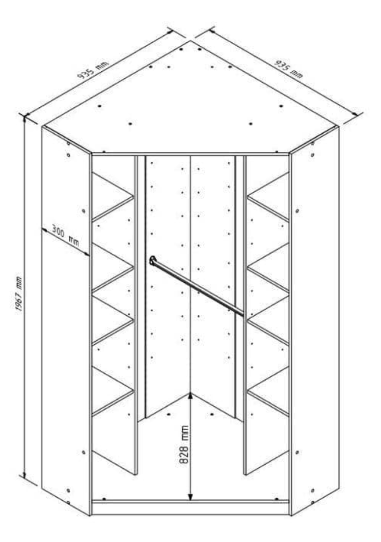 Santino Full Mirrored and White 2 Door Corner Wardrobe