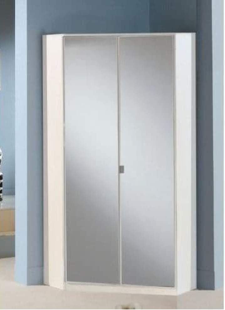 Santino Full Mirrored and White 2 Door Corner Wardrobe