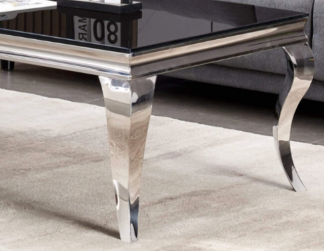 Atlanta Coffee Table Black Glass & Silver Legs