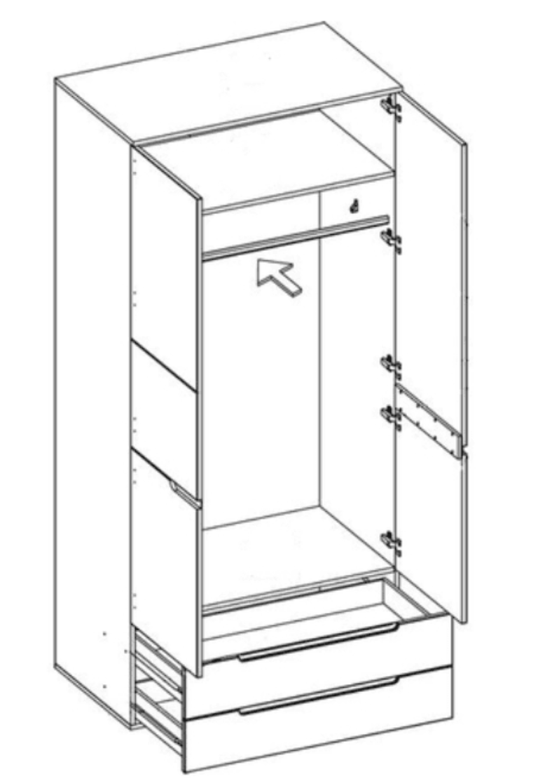 Santino White High Gloss 2 Door 2 Drawer Wardrobe