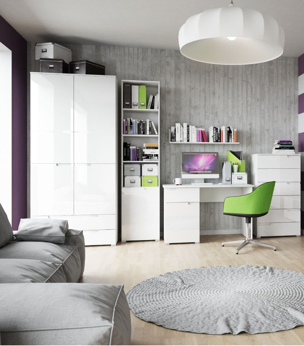 Santino White High Gloss 2 Door 2 Drawer Wardrobe