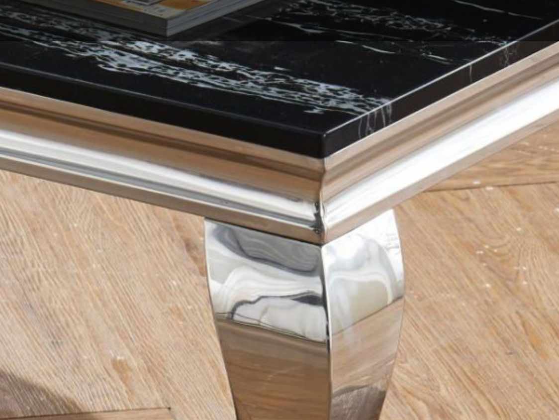 The Modern rectangular marble effect coffee table 100mm with Stainless Steel Base