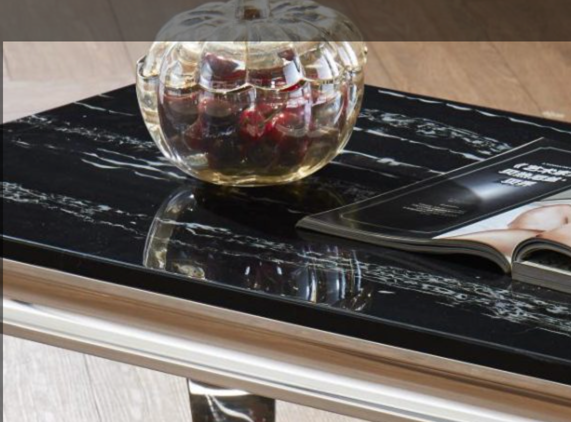 The Modern rectangular marble effect coffee table 100mm with Stainless Steel Base