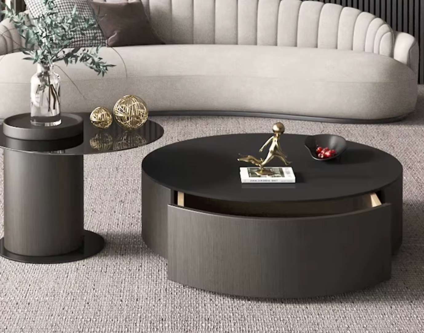 Modern Coffee Table with Glass Top & Storage –Adjustable.
