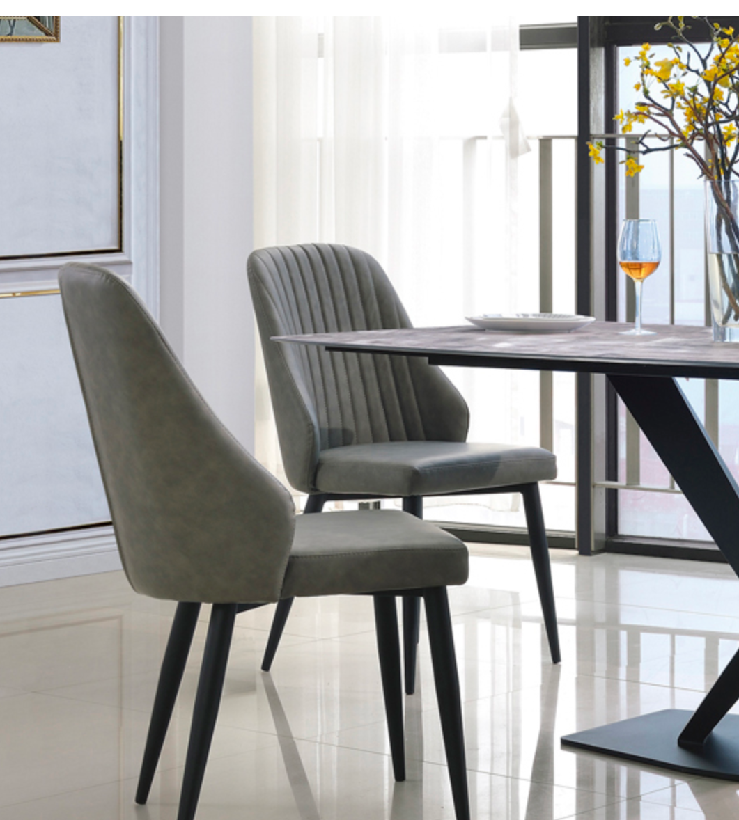 Crete Marble Dining Table + 4 Fabric Chairs – Black Metal Frame Modern Dining Set