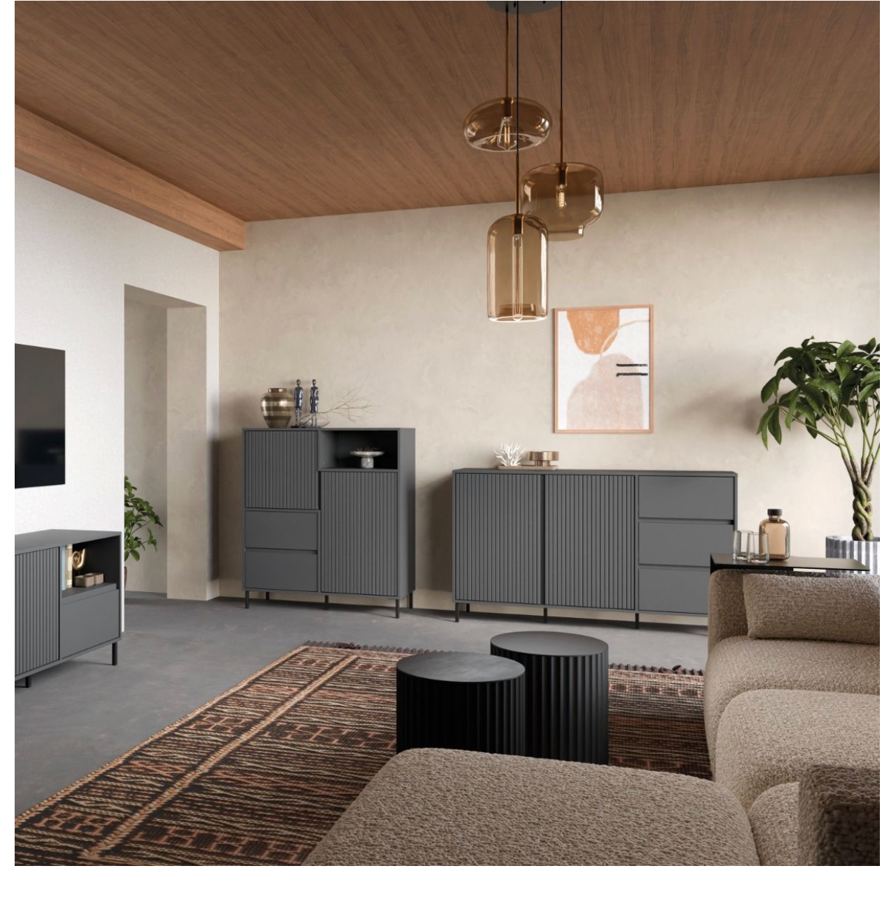 Avenale Sideboard 2 Door 3 Drawer in Anthracite