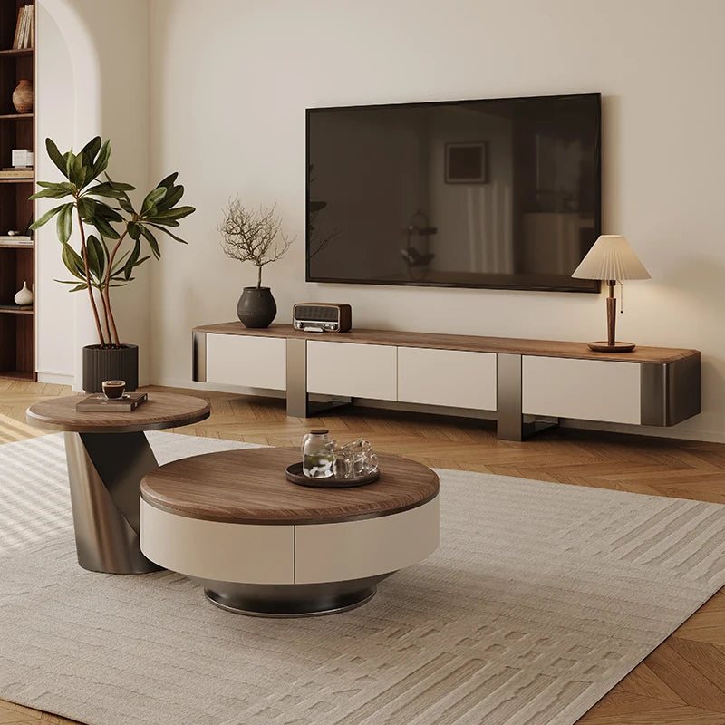 Nordic Walnut Wooden Coffee Table – Minimalist Design with Natural Drawer, White Finish, Living Room Furniture"