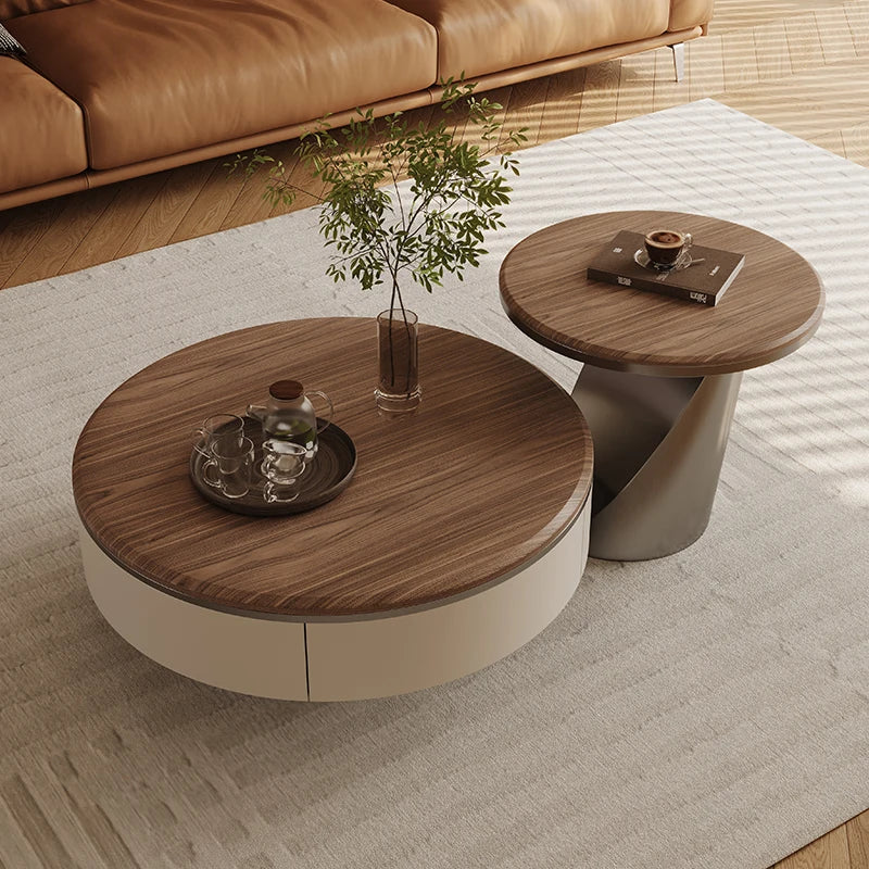 Nordic Walnut Wooden Coffee Table – Minimalist Design with Natural Drawer, White Finish, Living Room Furniture"