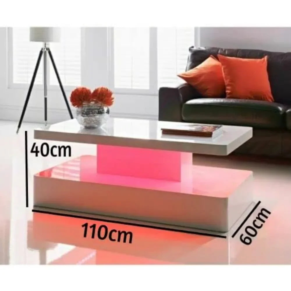 High Gloss LED Coffee Table – 7-Color Changing Lights | Modern Rectangular Living Room Centerpiece